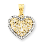 14k Rhodium Diamond-cut Heart Pendant